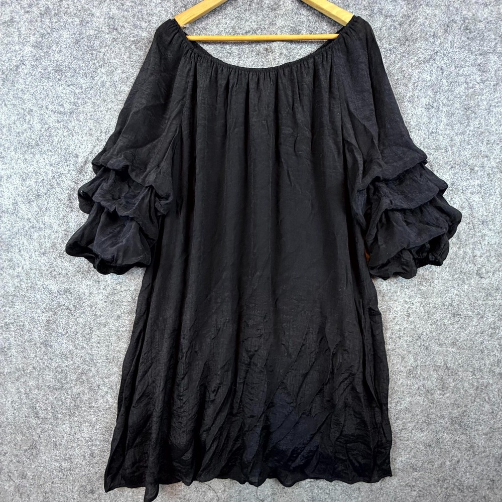 Indigo Rose Midi Dress Womens 3X Black Ruffled Sleeve‎ Oversized Flowy LBD Party